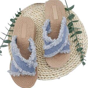 Denim slipper slide sandals